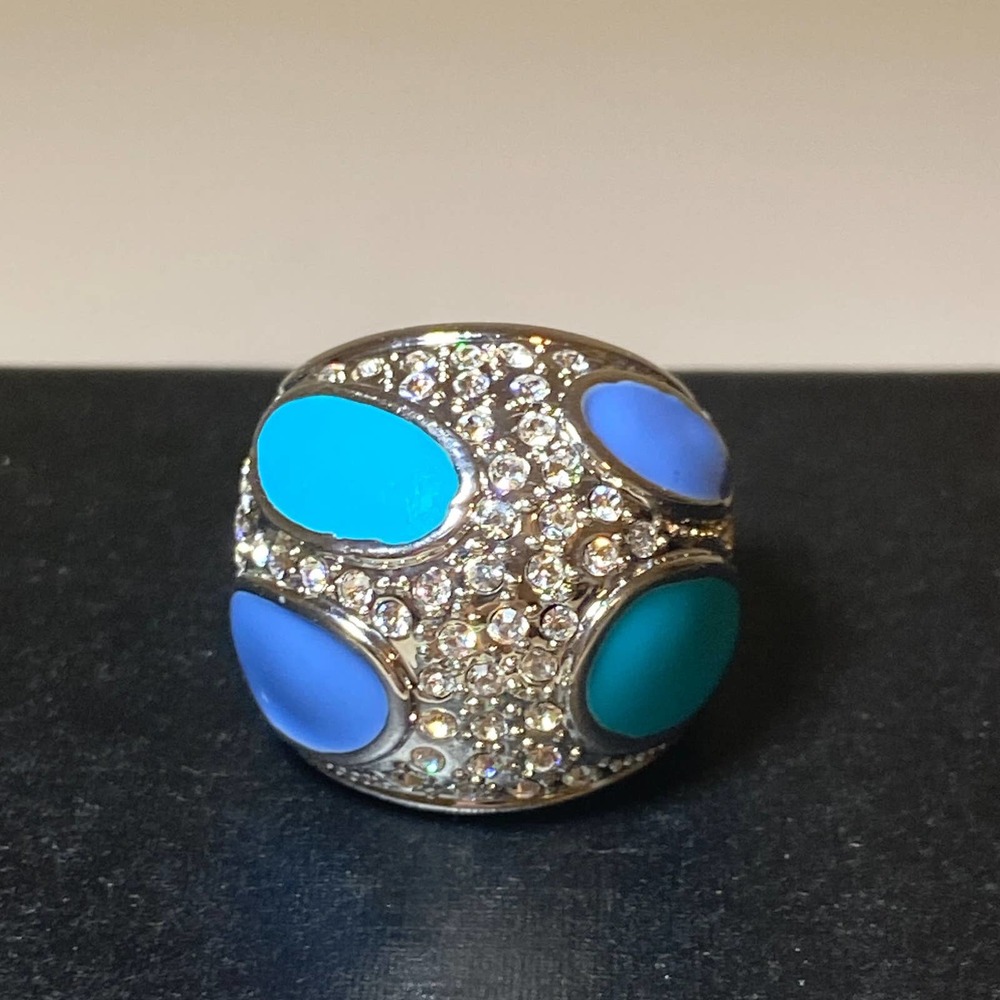 Multi Stone Silver Fashion Turquoise Ring Size 8